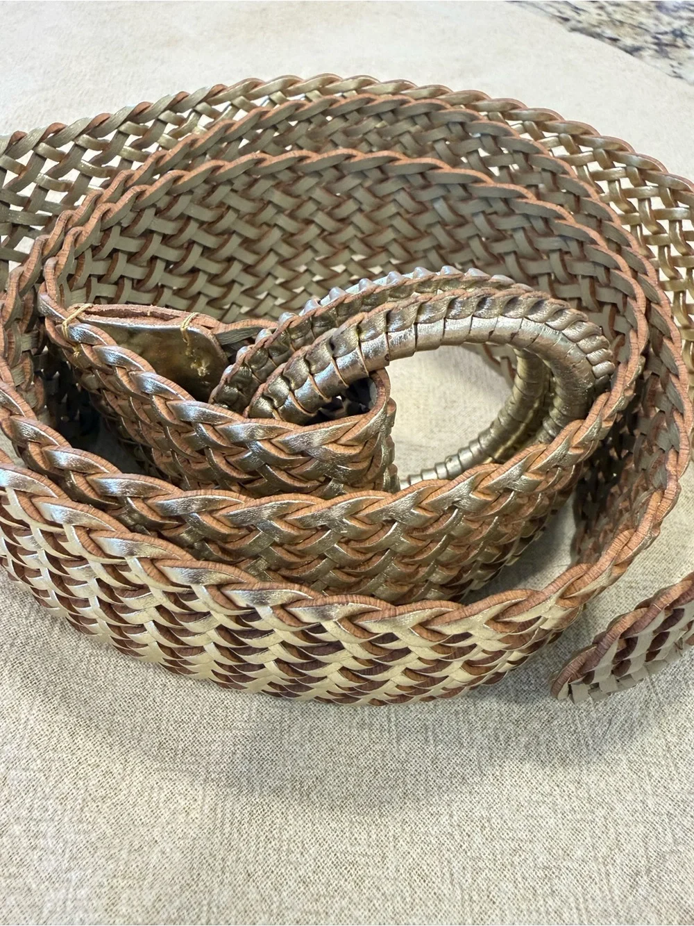 J. Crew metallic gold braided leather belt retro 70s S/M